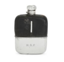 A large silver and leather mounted hip flask Wilfred Chidlaw Griffiths Birmingham, 1927 The si...