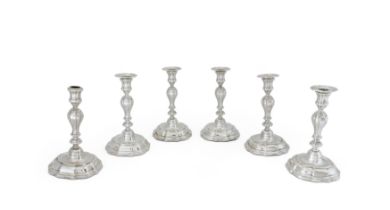 A set of six 20th century Dutch baluster candlesticks  Zaanse Silversmith Amsterdam, 1934 The ...