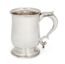 A George V silver pint mug Docker and Burn Birmingham, 1927 The plain body to a scroll handle ...