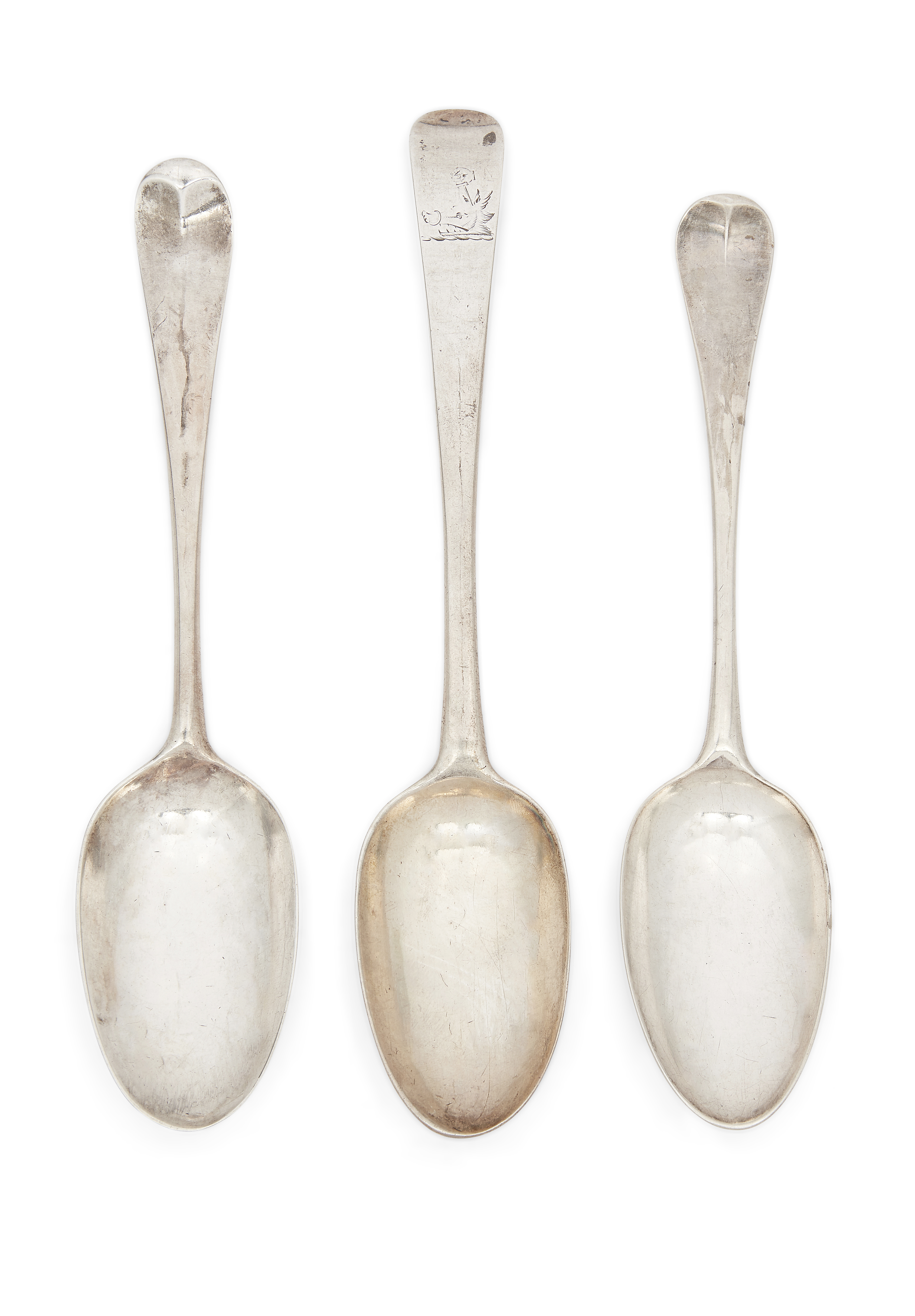 Three 18th century picture back tablespoons Various dates and makers The group comprising: an O...