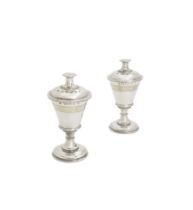 A pair of modern parcel gilt silver communion cups with patens David Tappenden London, 2002, Ju...