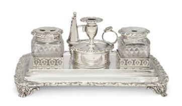 A George III silver inkstand Joseph Craddock & William Ker Reid London, 1818 The stand with fl...