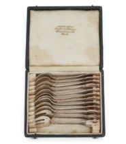 A cased set of twelve French silver cake forks Henin & Cie Paris, late 19th century 950 standa...
