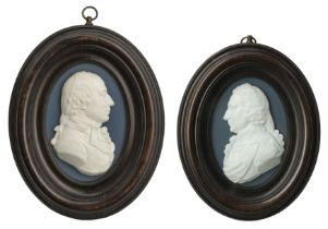 James Tassie, Scottish, 1735-1799, two white paste portrait reliefs, 1796 and 1798, depicting Jam...