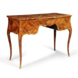 A Louis XV tulipwood, bois satine and fruitwood marquetry writing table, third quarter 18th centu...
