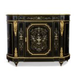 A Napoleon III brass, ivory and mother-of-pearl inlaid ebonised breakfront cabinet, third quarter...