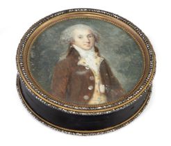 A tortoiseshell snuff box, English or French, late 18th century, the top inset with an ivory port...