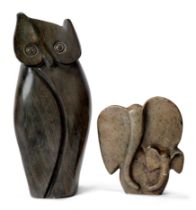 Ernest Chiwaridzo, Zimbabwean, b. 1954, a stone sculpture of an owl, signed to reverse E CHIWARID...