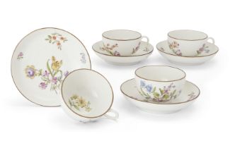 Four Paris (Samson) porcelain teacups and saucers, 19th century, decorated in 18th century Meisse...