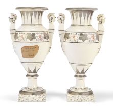 A pair of Naples terraglia two-handled oviform vases, probably first half of the 19th century, in...