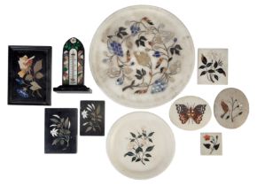 A group of Victorian Derbyshire slate and inlaid specimen marble objects, late 19th century, comp...