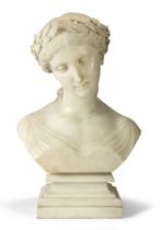 William Brodie R.S.A., Scottish, 1815-1881, a marble bust of Corrina, the Lyric Muse, third quart...