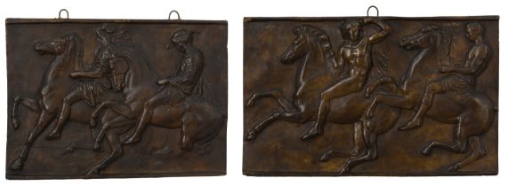 Two painted plaster reliefs from the Parthenon frieze, early 20th century, each depicting horsema...