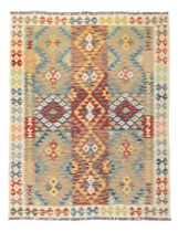 A Turkish Kilim, 20th century, with multi-coloured geometric design, 202cm x 158cm