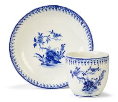 A Tournai porcelain blue and white coffee cup and saucer, c.1760-65, blue underglaze Meissen styl...