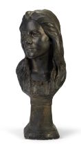 James Pittendrigh MacGillivray, Scottish, 1856-1938, a painted plaster bust of a young girl, insc...