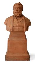 After John Adams Acton, British, 1830-1910, a terracotta bust of Charles Haddon Spurgeon, on an i...