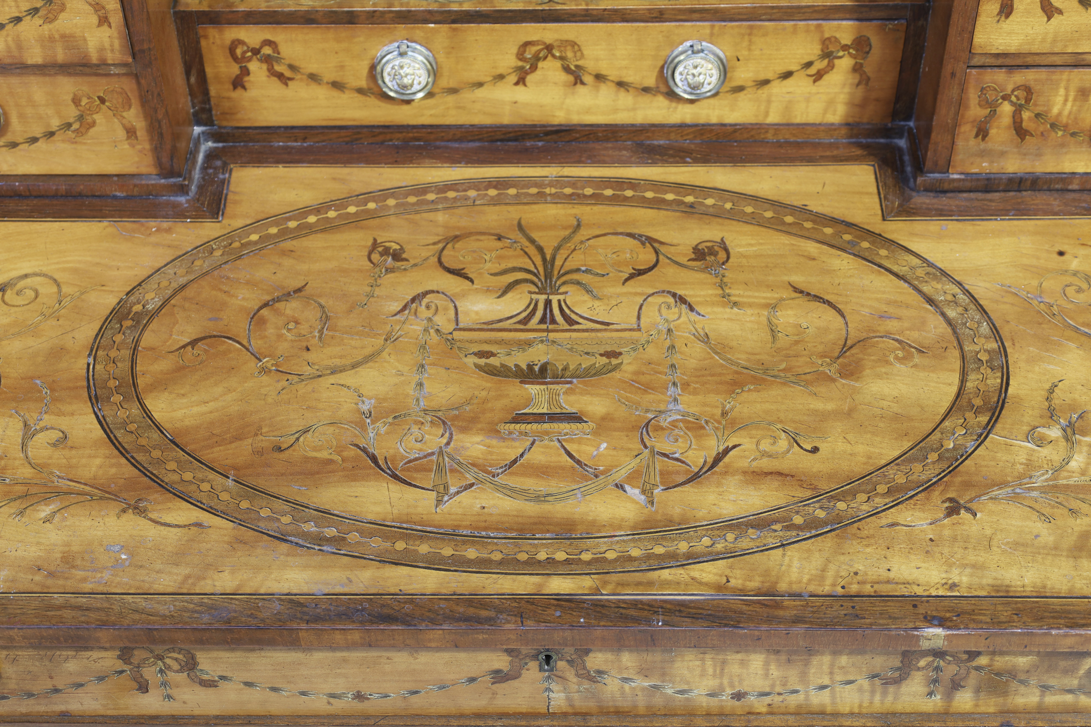 A Victorian satinwood and marquetry bonheur du jour, third quarter 19th century, the superstructu... - Image 3 of 4