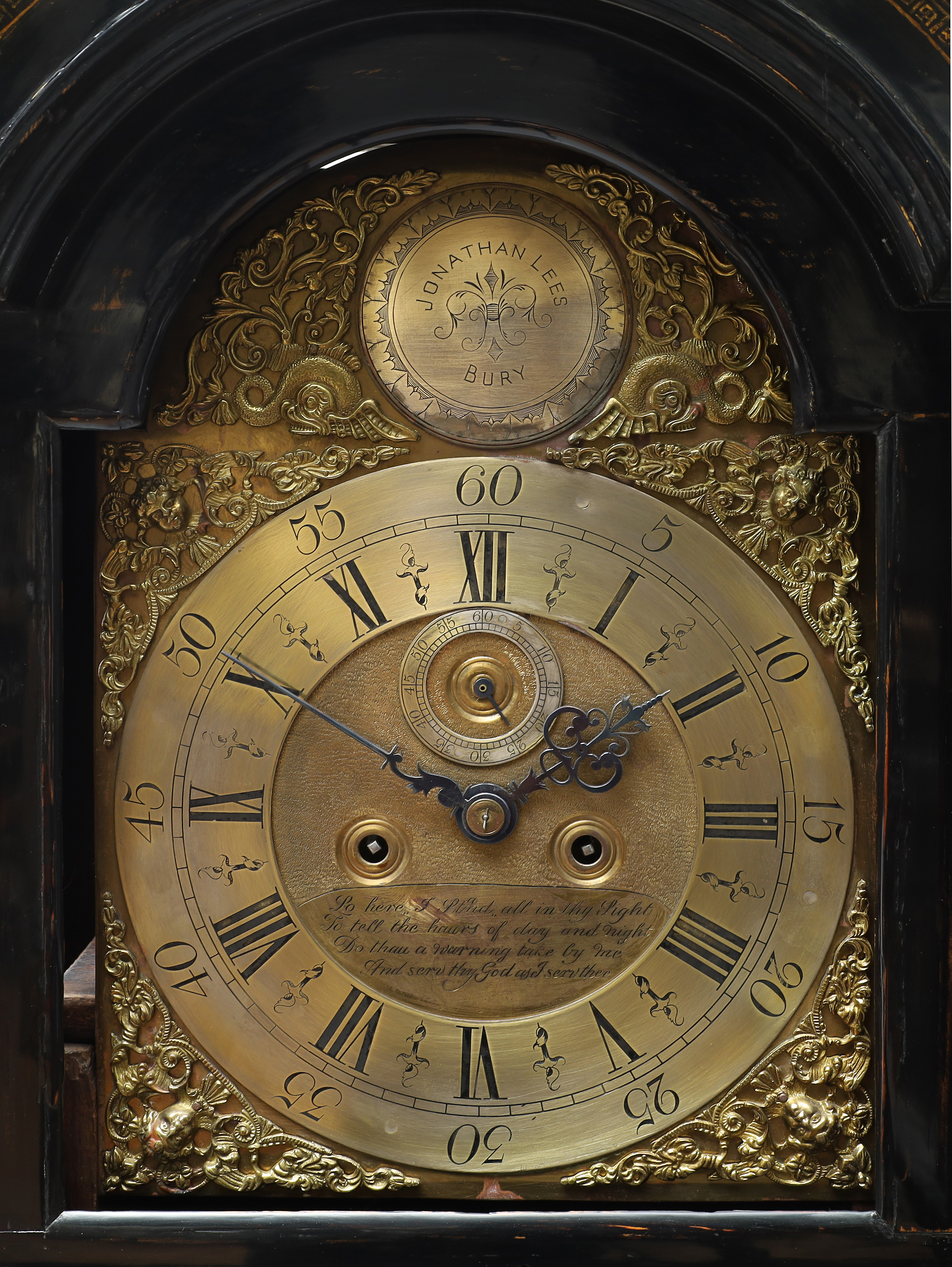 An English black japanned longcase clock, mid-18th century, the case with chinoiserie decoration ... - Image 2 of 4