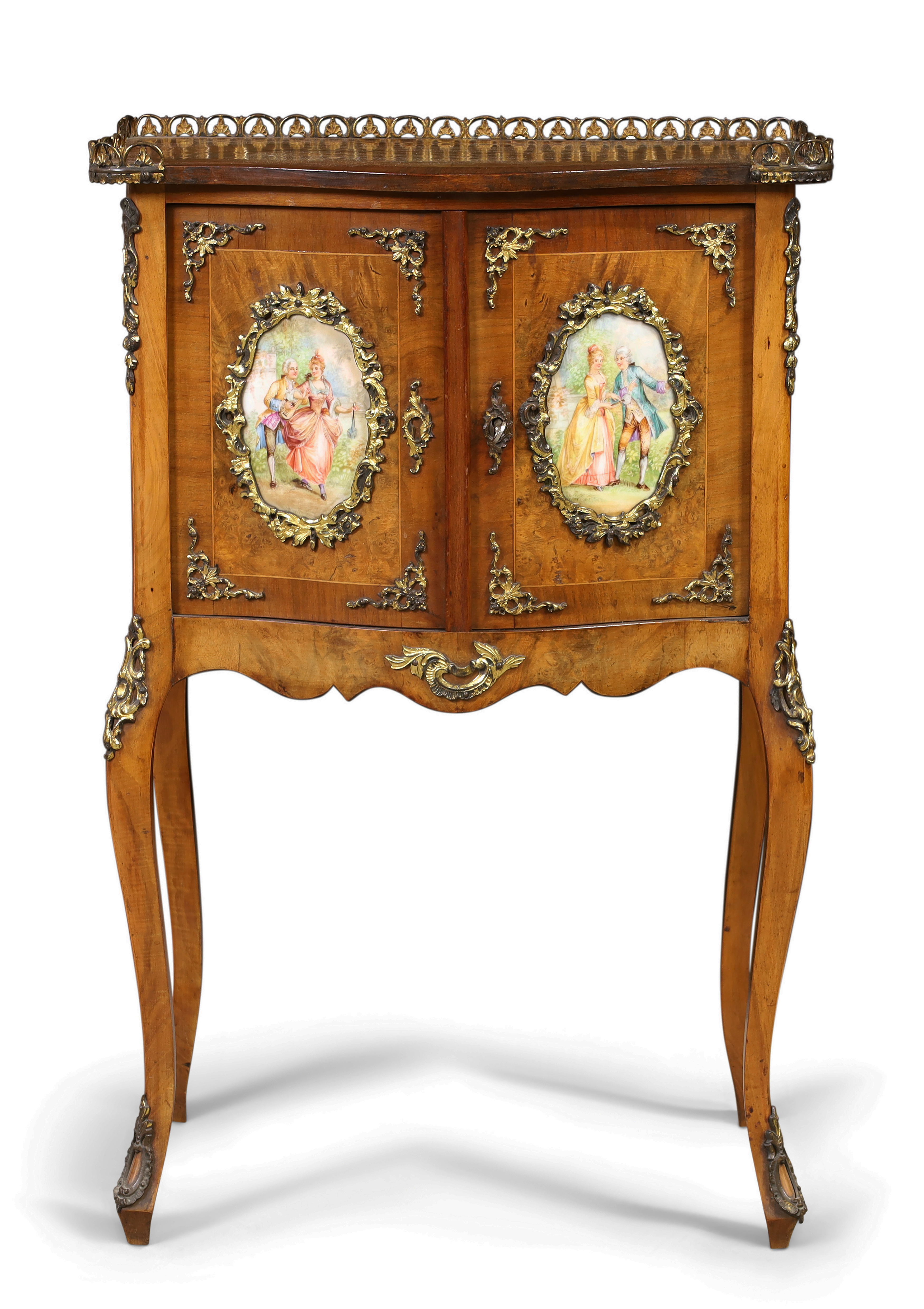 A French gilt-brass mounted walnut side cabinet, of Louis XV style, last quarter 19th century, th...