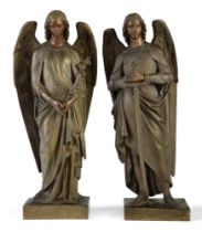 After Francisque Joseph Duret, French, 1804-1865, a pair of bronze models of the Archangels Gabri...