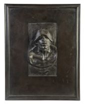 After Constantin Meunier, Belgium, 1831-1905, a bronze relief entitled Le Puddleur, with cast sig...