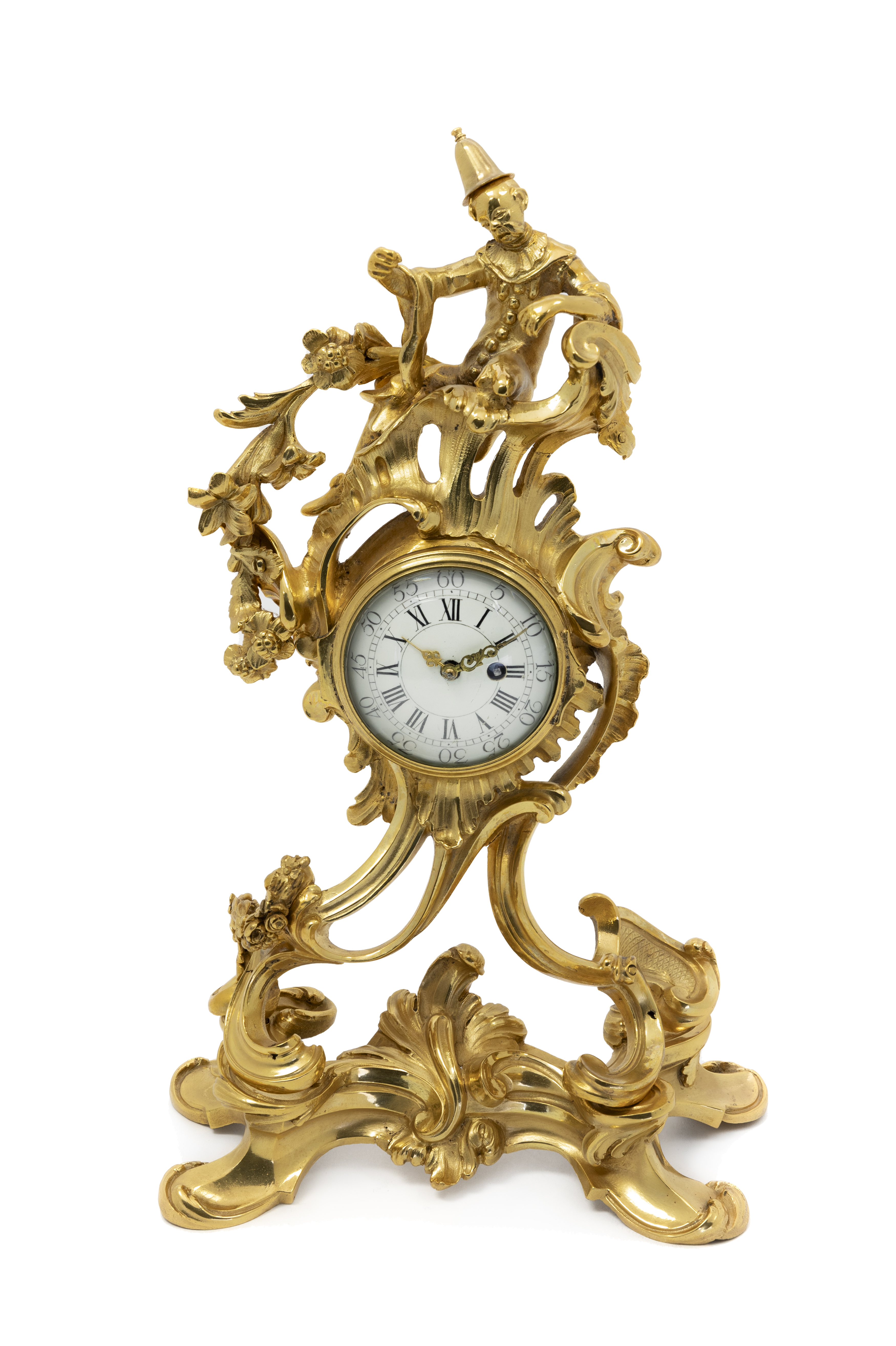 A French gilt-bronze mantel clock, of Louis XV style, late 19th century, surmounted by a Chinese ...