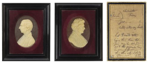 Richard Cockle Lucas, British, 1800-1883, two wax portrait reliefs, dated 1852 and 1858, one of R...