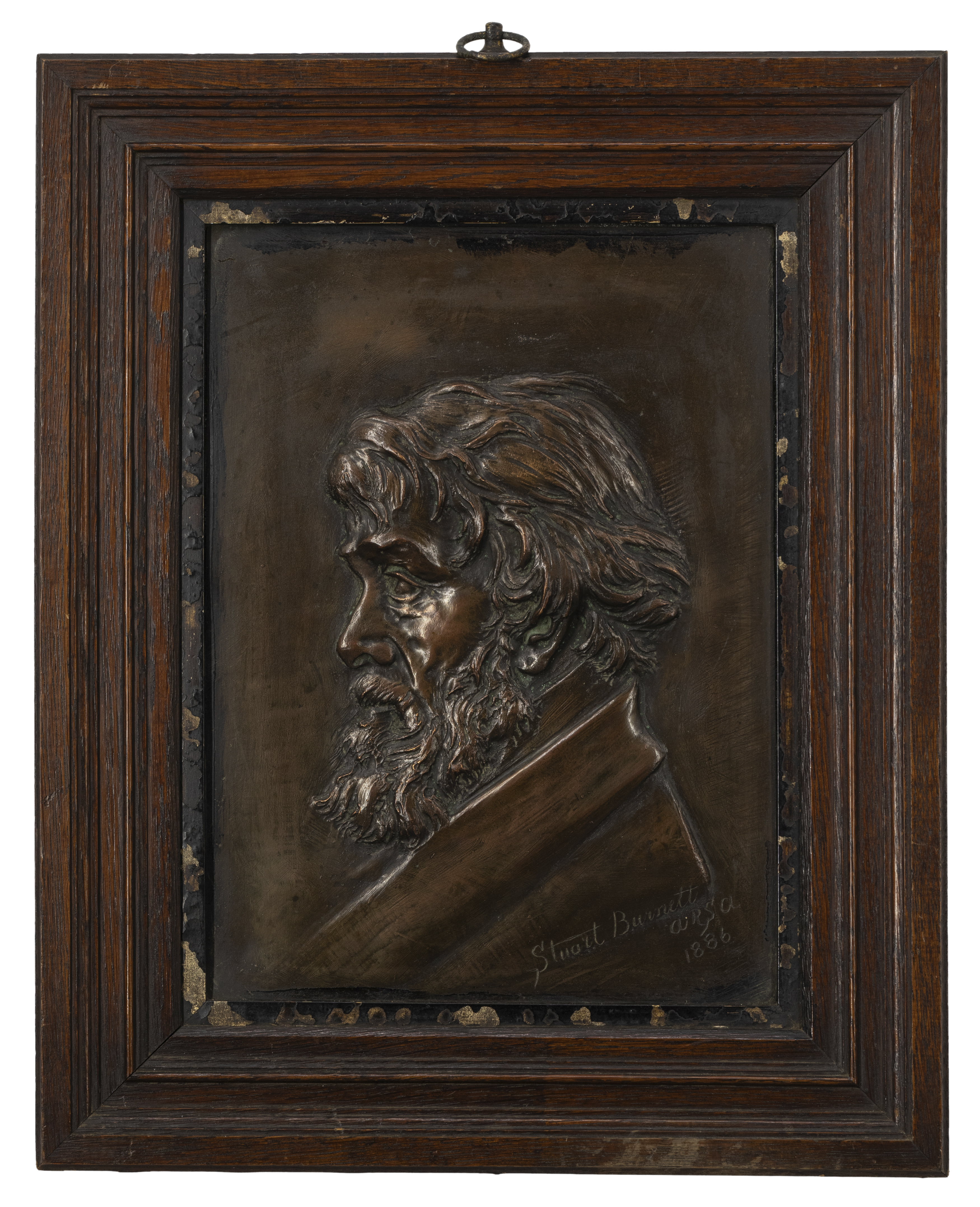 Thomas Stuart Burnett ARSA, Scottish, 1853-1888, a bronze portrait relief of Thomas Carlyle, with... - Image 4 of 4