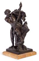 After Jacques Bousseau, French, 1681-1740, a bronze figure of Ulysses stringing his bow, late 19t...