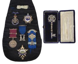 A collection of Masonic jewels, late 19th - early 20th century, comprising: a silver and enamel j...