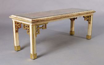 A Chinese style painted low table, possibly by Mallet, 20th century, parcel-gilt, decorated with ...