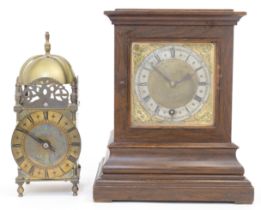 A 17th century style brass lantern clock, 20th century, with French movement, the brass dial with...