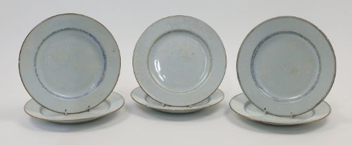 Six Chinese Export porcelain plates, Qianlong period, each with decoration of flowering branches ...