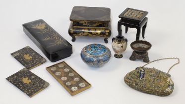 A collection of Chinese and Japanese items, comprising: a Japanese mother-of-pearl inlaid stand, ...