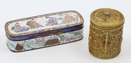 A Chinese Canton painted enamel box and cover, late 18th / early 19th century, the lid with four ...