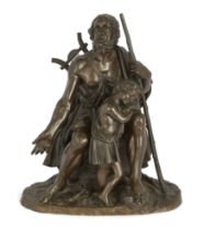 After Edme Nicolas Faillot, French, 1810-1849, a bronze figural group of Homer and a boy, mid-19t...