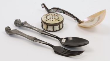 A group of objects of vertu, 20th century, to include: a Middle Eastern horn and mother-of-pearl ...