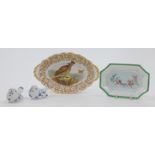 A group of porcelain, to include: a Paris porcelain octagonal pin tray with green leaf border and...