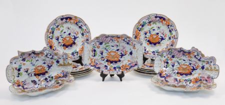 A Mason's Ironstone earthenware part service, c.1813-25, to include: eleven plates (one A/F), fou...