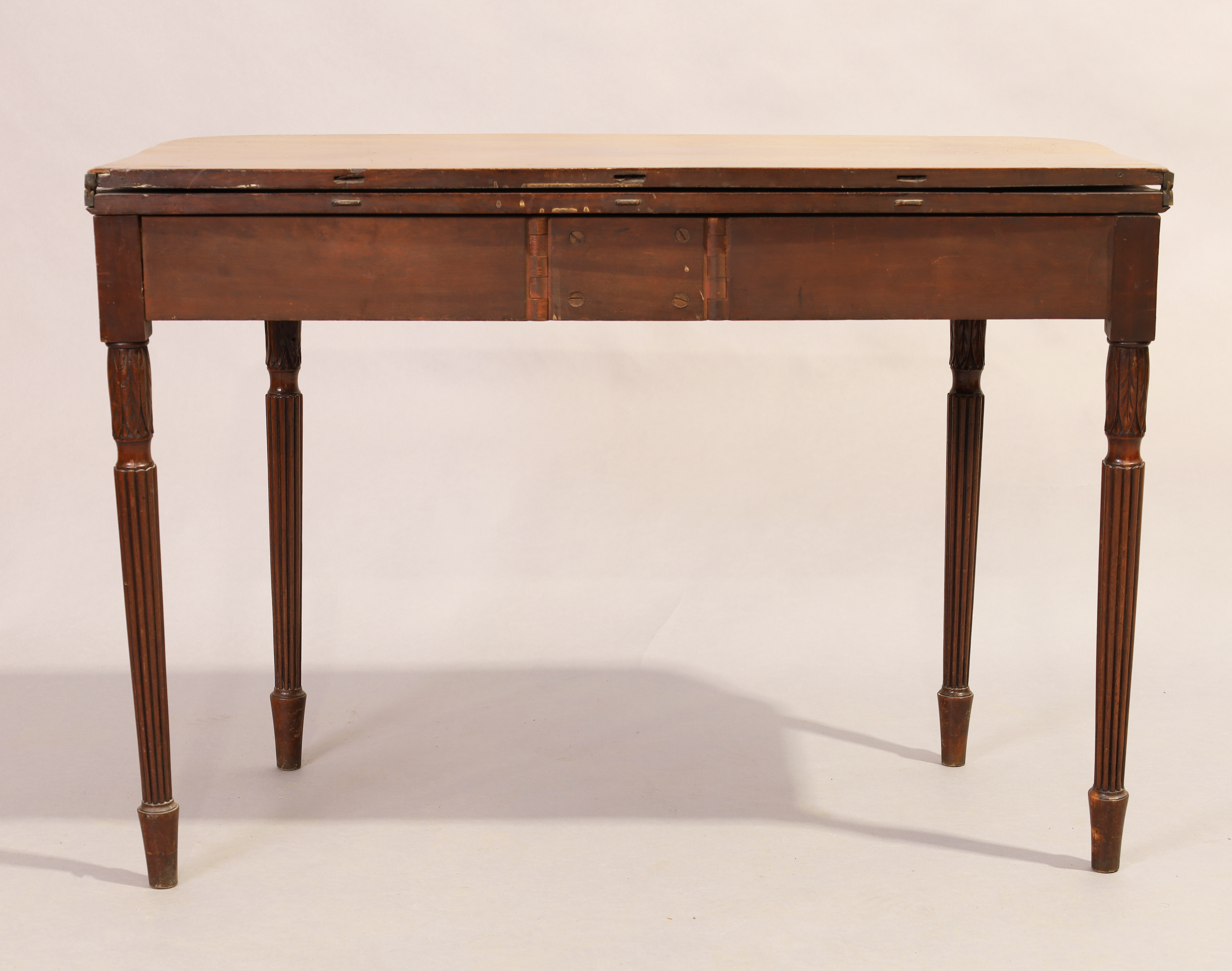 A George III inlaid mahogany tea table, last quarter 18th century, with frieze drawer, on carved ... - Image 5 of 5