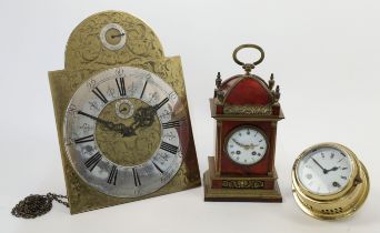 A brass mounted tortoiseshell veneer and ebonised mantel clock, by Maple & Co, 20th century, the ...