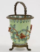 A brass-mounted Meissen Böttger porcelain coffee beaker, the porcelain c.1715-20, the decoration ...