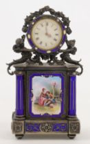 A Viennese silver and enamel miniature clock, with London import marks, 1896, maker's mark F.W, t...