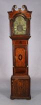 A George II oak and mahogany longcase clock, mid-18th century, the case with broken swan neck ped...