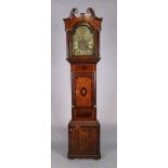 A George II oak and mahogany longcase clock, mid-18th century, the case with broken swan neck ped...
