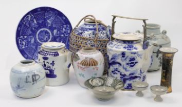 A group of Chinese blue and white export jars and ewers,19th and 20th century, comprising: two la...