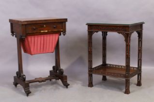 An English mahogany two tier side table, George III style, in the manner of Chippendale, first qu...