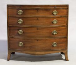 A Regency mahogany bow front chest, first quarter 19th century, with brushing slide above four gr...