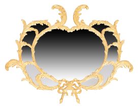 An English giltwood wall mirror, in the George III Rococo style, 20th century, with sectional pla...